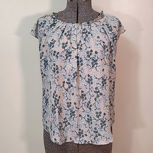 LC Lauren Conrad Floral Print Short Sleeve Tie Back Blouse Top Medium